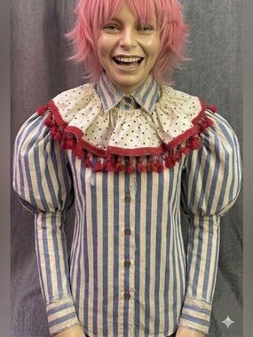 Starry Pierrot Ruffle Clown Collar with Red Tassel Trim